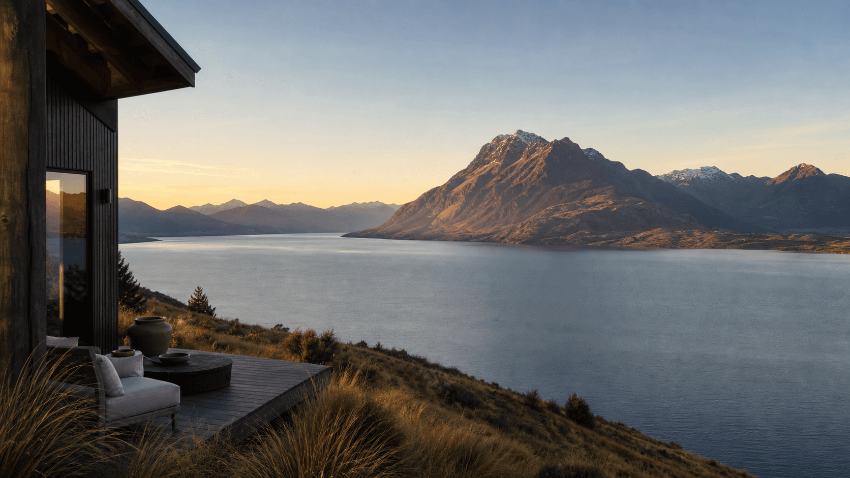 Lake Wakatipu and Cecil Peak under alpine light in Queenstown